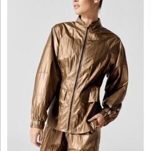 CARBON 38 Metallic Bronze Gold Crinkle Track Jacket Lace String Back NWT SMALL